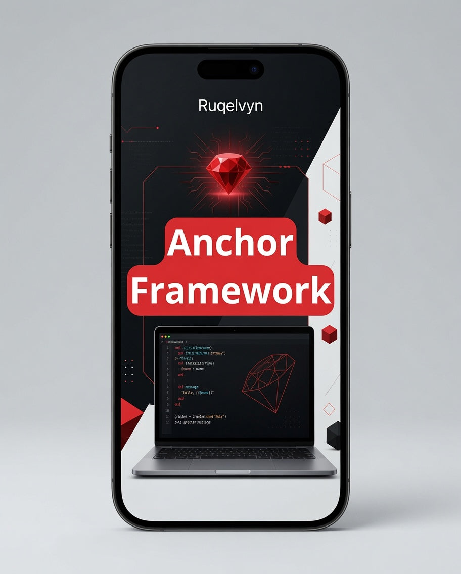 Smartphone displaying the Anchor Framework app with a red and black design on a gray background