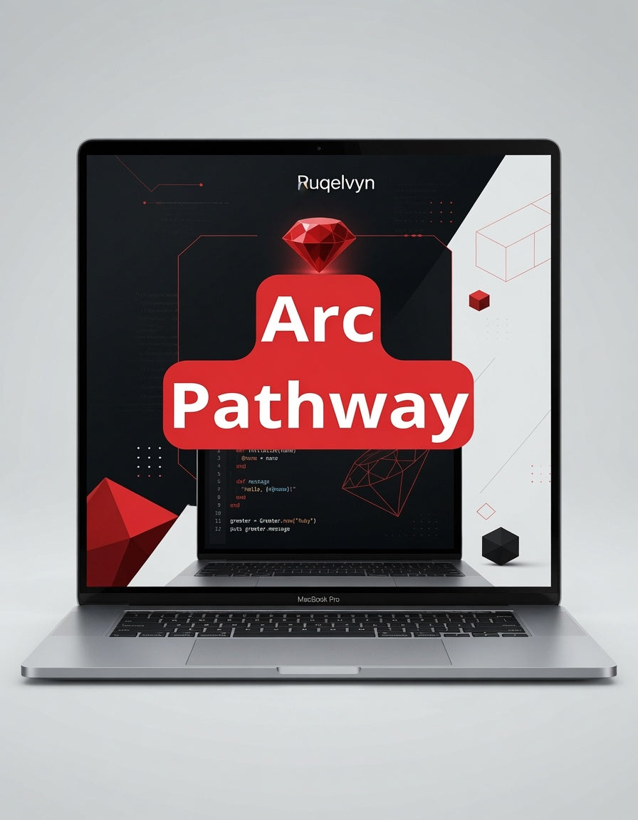Laptop displaying a screen with 'Arc Pathway' branding on a gray background
