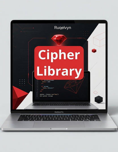 Laptop displaying 'Cipher Library' on a gray background
