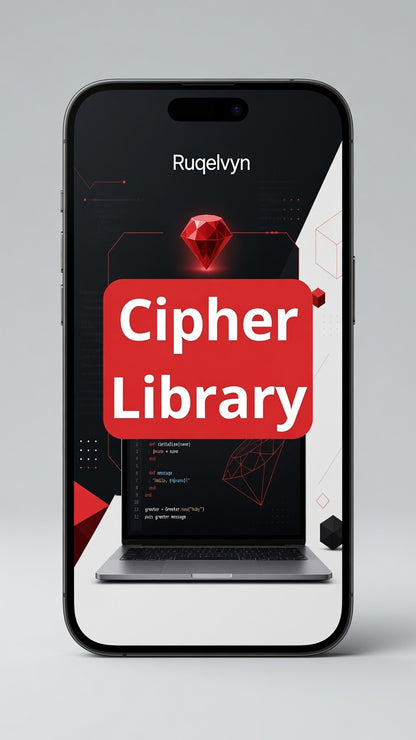 Phone displaying the 'Cipher Library' app with a red and black design on a gray background