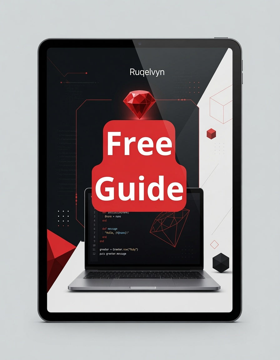 Tablet displaying a free guide offer with a red button on a gray background