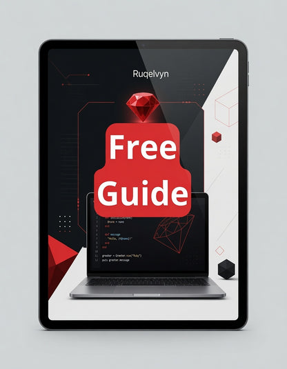 Tablet displaying a free guide offer with a red button on a gray background