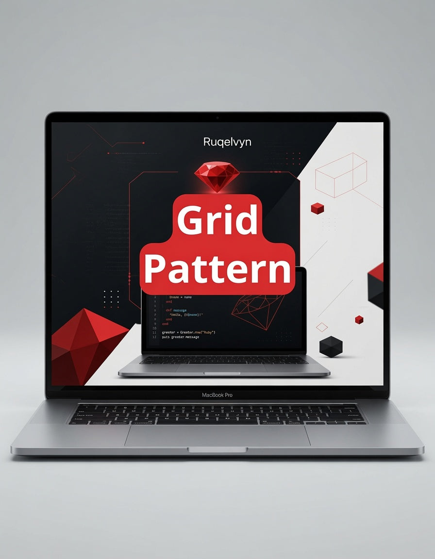 Laptop displaying a grid pattern design on a gray background