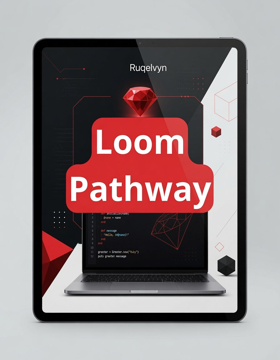 Tablet displaying a digital interface with 'Loom Pathway' branding on a gray background