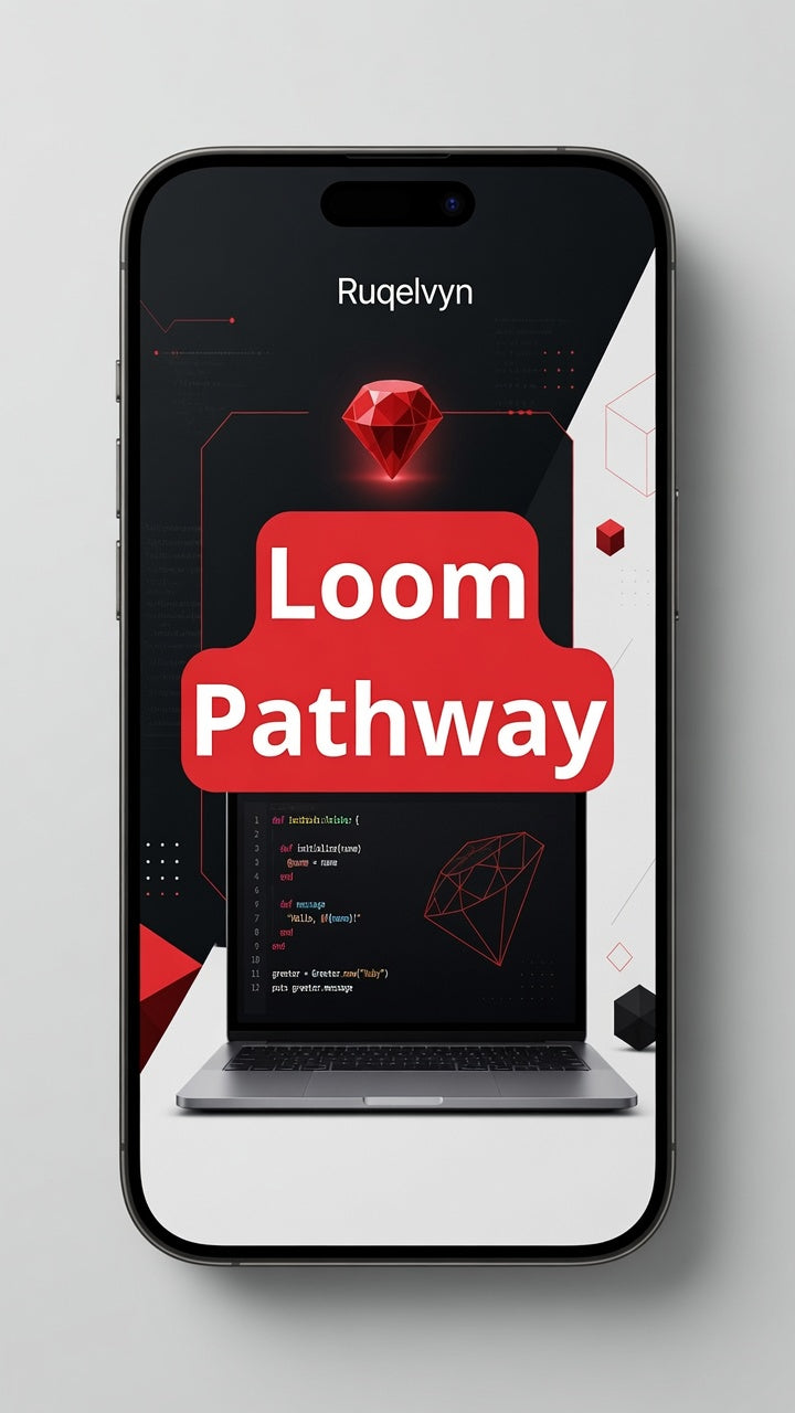 Phone displaying the Loom Pathway app interface with a red and black design.