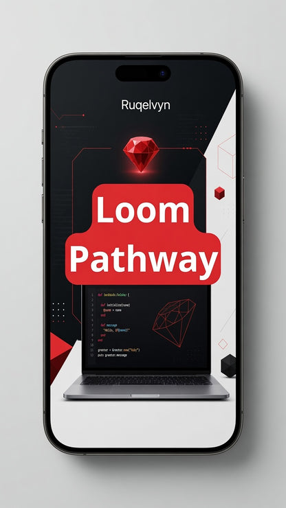 Phone displaying the Loom Pathway app interface with a red and black design.