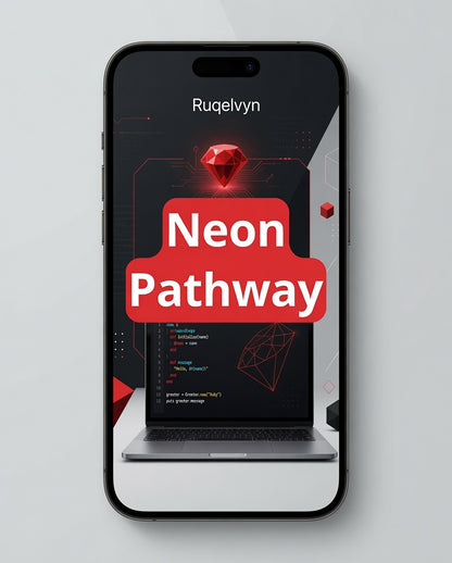 Phone displaying 'Neon Pathway' app with a red gem icon on a gray background