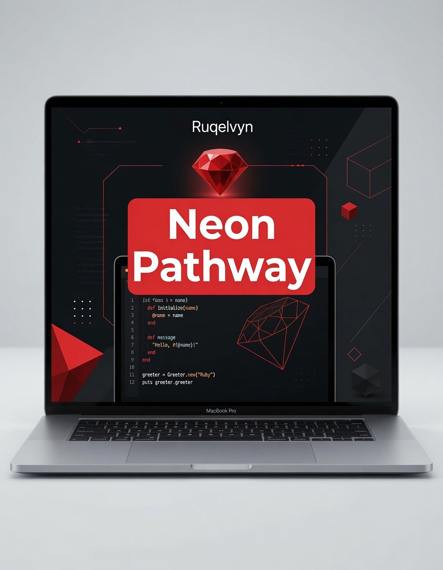 Laptop displaying a software development interface with 'Neon Pathway' branding on a gray background