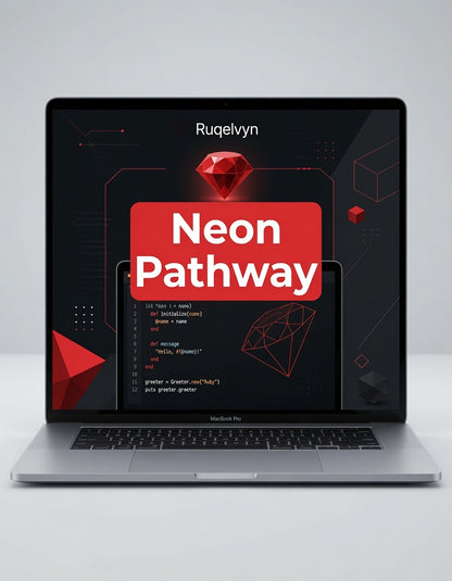 Laptop displaying a software development interface with 'Neon Pathway' branding on a gray background