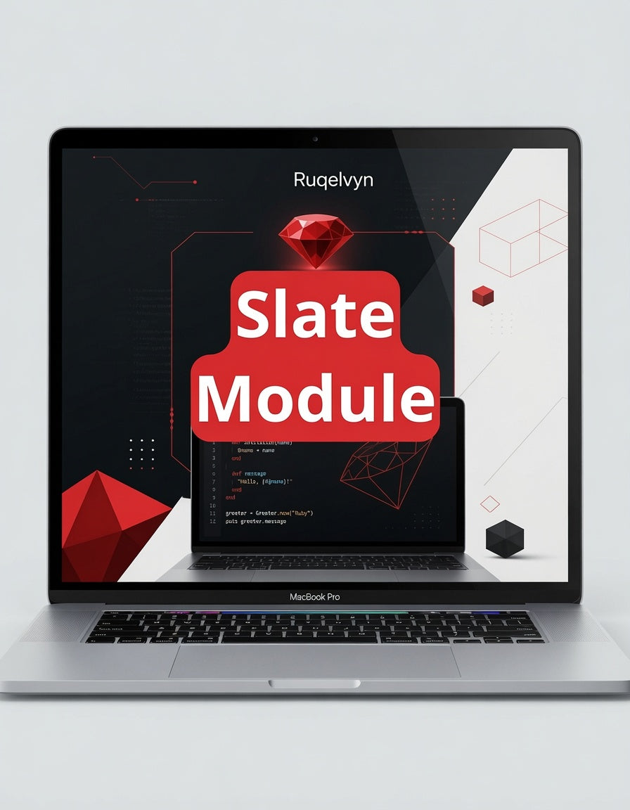 Laptop displaying a screen with 'Slate Module' branding on a light gray background