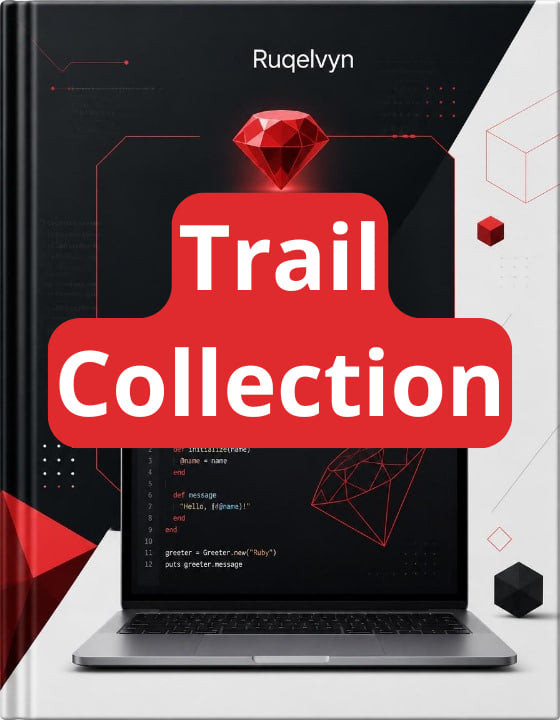 Book titled 'Trail Collection' by Ruqelvyn with a laptop and diamond graphics on the cover.