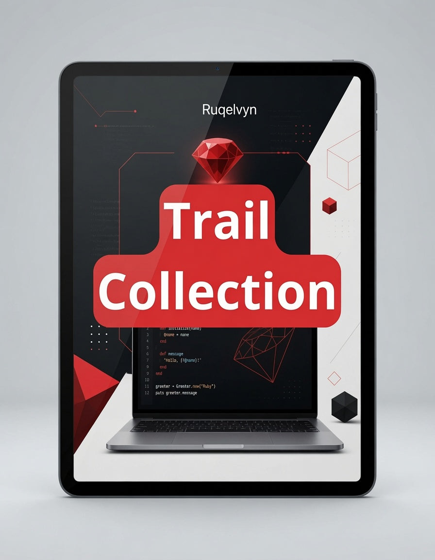 Digital tablet displaying a 'Trail Collection' graphic with a red and black design.