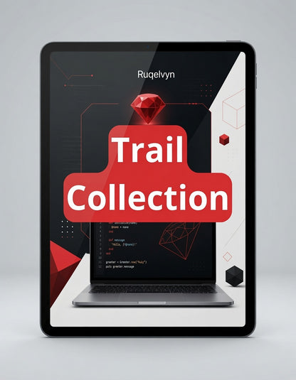 Digital tablet displaying a 'Trail Collection' graphic with a red and black design.