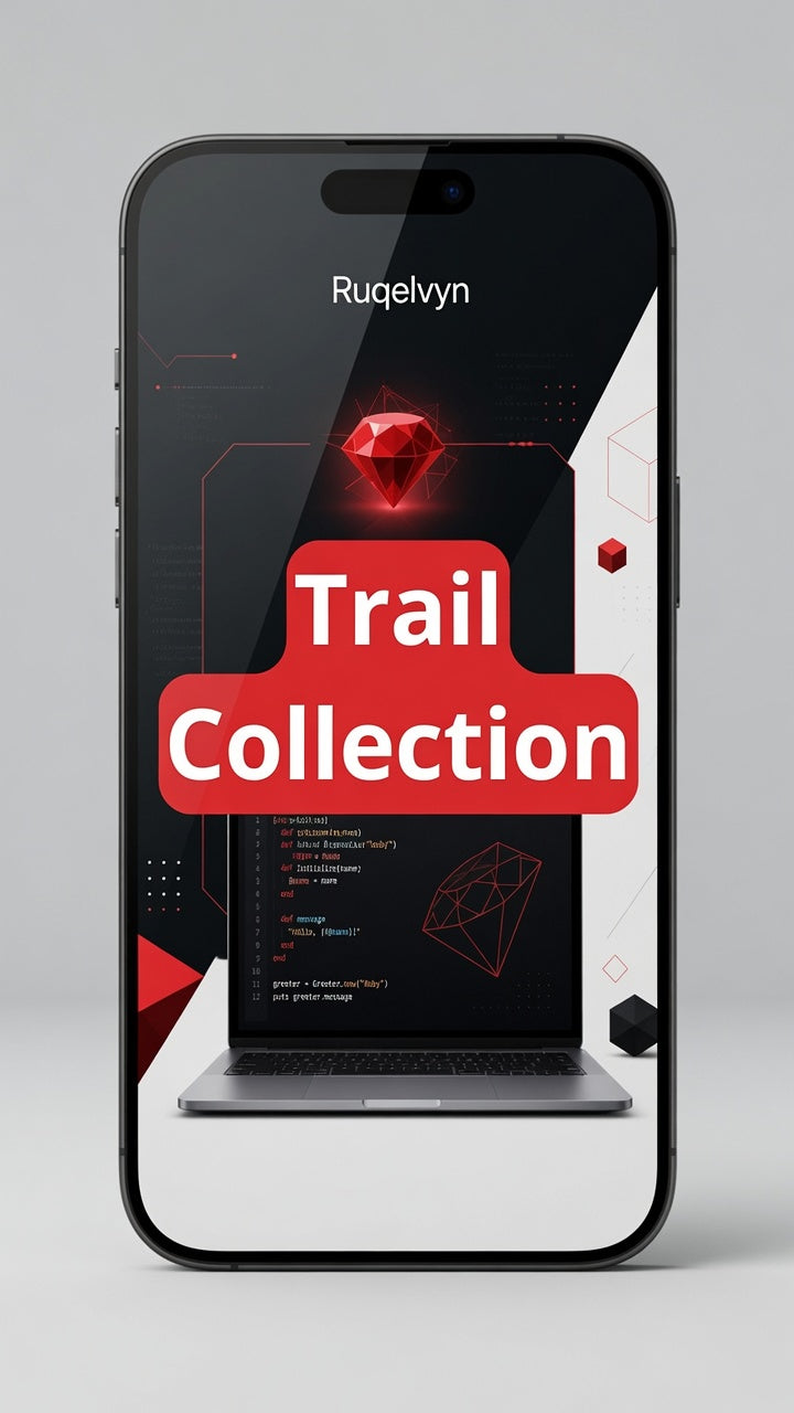 Smartphone displaying a 'Trail Collection' app interface with a red and black design.